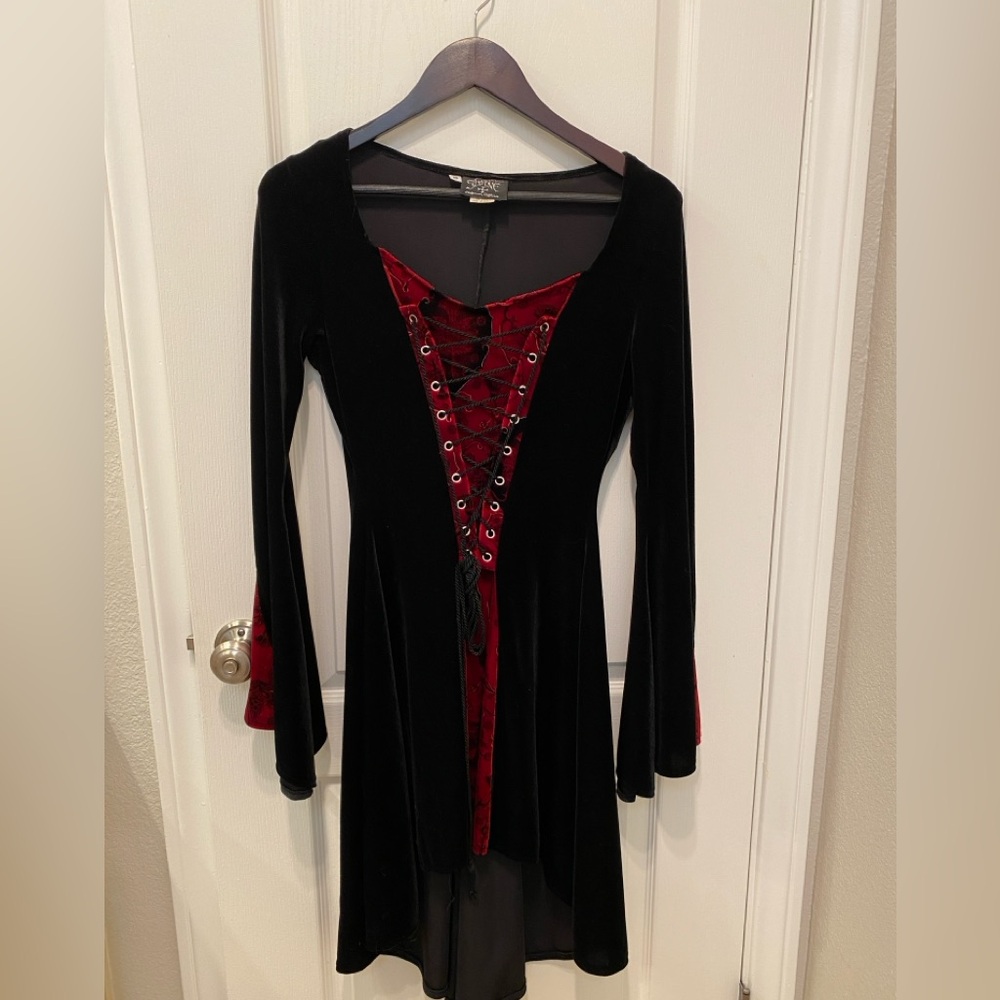 Deluxe Shrine Black Dress Deep Red Velvet Size S